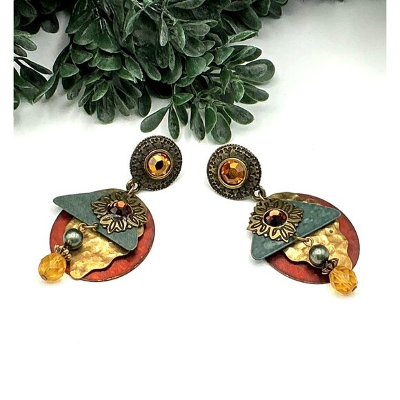 Bohemian Drop Earrings With Mixed Metal & Stone Accents - Picture 1 of 6